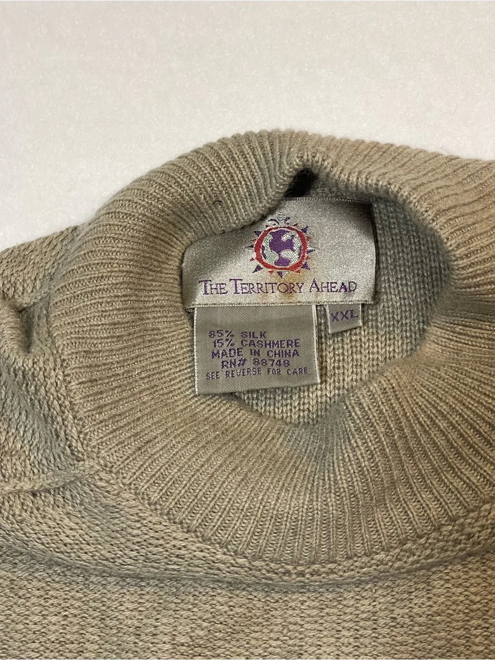 The Territory Ahead Silk Blend Sweater XXL Neutral Tan Crewneck